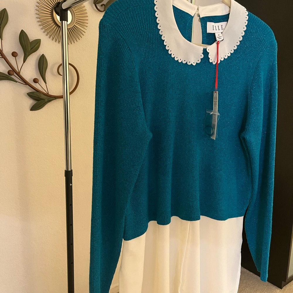 ELLE - Layered Tunic Metallic Sweater